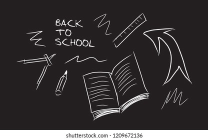 Concept Of Back To School Drawing Board Skeches Elements.