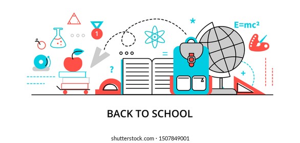 Concept of back to school, modern flat thin line design vector illustration, for graphic and web design