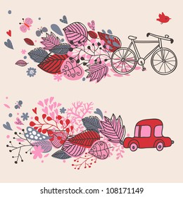 Concept background with bicycle ang car