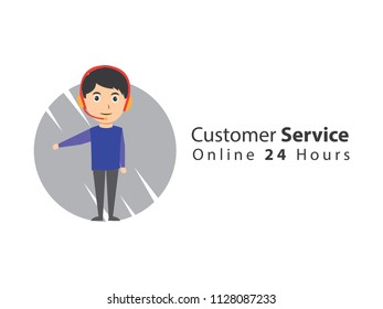 Concept background of customer service for banner, background, card, document, printed for blog or website, man, boy