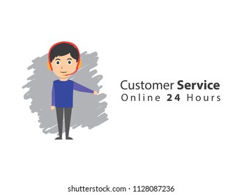 Concept background of customer service for banner, background, card, document, printed for blog or website, man, boy