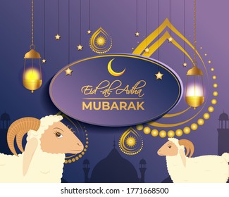 concept background for Islamic festival Eid-al-adha, written etxt means  Eid-al-adha, vector illustration 