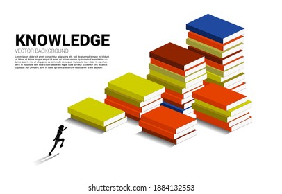 Concept background for power of knowledge. Silhouette of businessman running on stack of books.