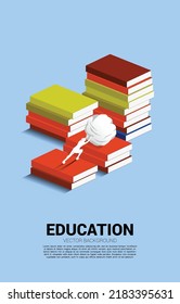 Concept background for power of knowledge. Silhouette of businessman push the rock up to top of stack of books.