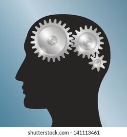 Concept background with schematic representation of the human head with gears. EPS10 Vector.