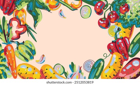 The concept of backgrounds for design with fresh bright vegetables, painted with strokes.