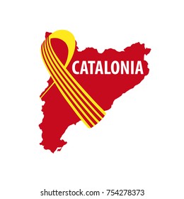 Concept badge of independence. Flag and map of Catalonia, autonomous community of Spain.Vector sketch illustration.