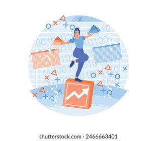 The concept of balance in leadership. Analyze analytical information to determine business decisions. Business Intelligence concept. Flat vector illustration.
