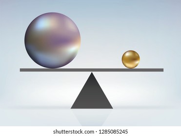 Concept Of Balance Of Power With A Small Ball That Equates To A Big Ball, As If By Magic