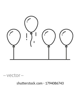 icono de libertad de globo de concepto, solución empresarial única, liderazgo valiente, símbolo de línea delgada sobre fondo blanco, ilustración de vector de trazo editable eps10