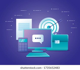 concept of bank online with computer desktop and icons vector illustration design