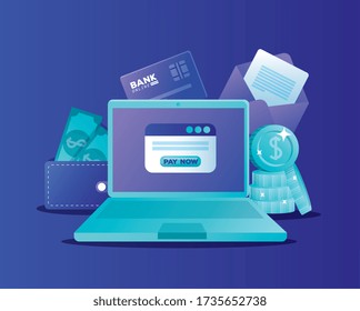 concept of bank online with laptop and icons vector illustration design