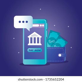 concept of bank online with smartphone and wallet vector illustration design