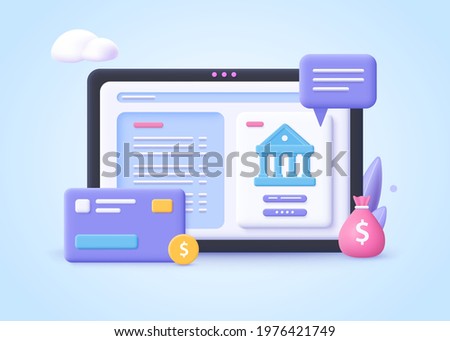 Concept of Banking Operation.  Financial transactions, payments, online banking, money transfers and bank account. 3d vector illustration.
 