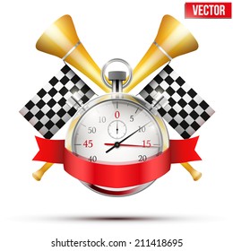 Concept banner Car racing and championship. Stopwatch and flags. Editable Vector Illustration.