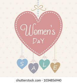 Concept of a banner with cute hearts for Women's Day. Vector.
