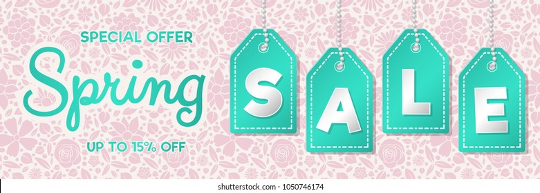 Concept of a banner with floral background for Spring Sale. Vector.