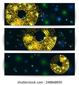 Concept of banner, flyer with abstract gold disco lights frame