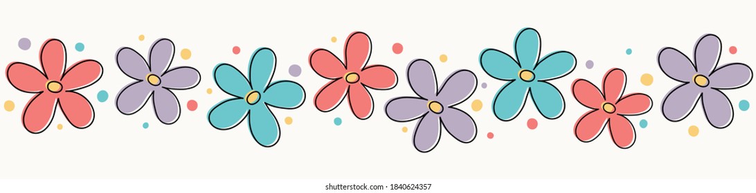 Concept of banner with hand drawn flowers. Mother’s Day, Women’s Day and Valentine’s Day decoration. Vector