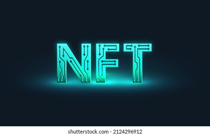 Concept banner NFT non-fungible tokens with a bright glow on dark background. Vector illustration