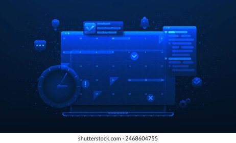 Concept banner of planning schedule. Polygonal vector illustration with calendar, scheduled dates and appointments, clock, to-do list with tasks, reminders and messages. Concept of time management.