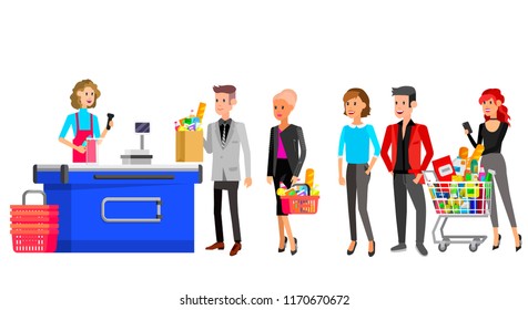 Concept banner for Shop. Vector character people in supermarket