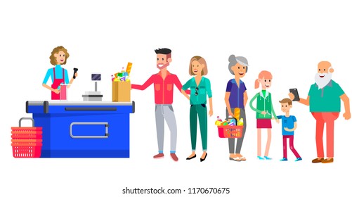 Concept banner for Shop. Vector character people in supermarket