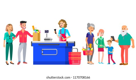 Concept banner for Shop. Vector character people in supermarket