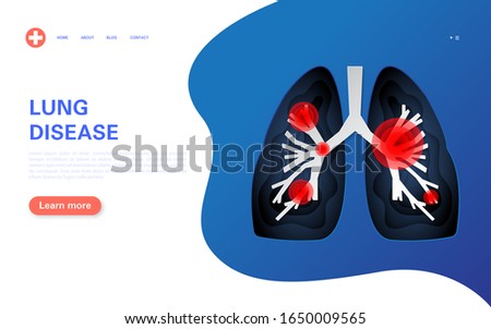 Concept banner of sick lungs with different diseases. Pneumonia, asthma, tuberculosis, cancer, severe acute respiratory syndrome, coronavirus infection. Vector illustration in paper cut style.