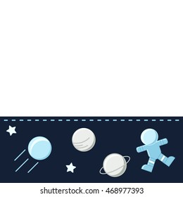 Concept banner with Space theme with flat astronomic objects and symbols of Planets, Spaceman for invitations and advertisement. Trendy Design Vector Illustrations.