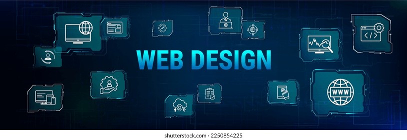 Konzeption des Webdesigns mit dem Symbol eines Pakets, Codes, Builds, Tests, Freigabe, Bereitstellung, Überwachung. Erstellen Sie Software und Anwendungen. Website-Programmierung oder Programmierung. Vektorgrafik.