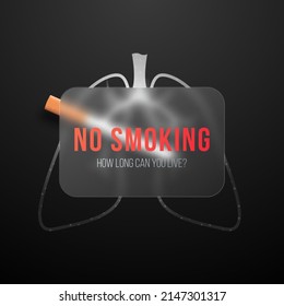 Concept banner for World No Tobacco Day in glassmorphism style. Notification with text no smoking.