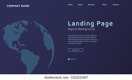 Concept based landing page design with background World map in dots. Futuristic technology background Business and development direction. Modern vector concepts for website - Vector Illustration