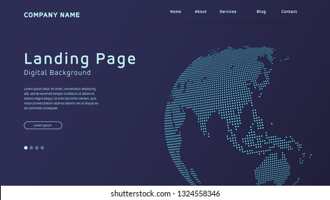 Concept based landing page design with background World map in dots. Futuristic technology background Business and development direction. Modern vector concepts for website - Vector Illustration
