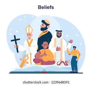 The concept of the BASIC Ph. Model for coping with grief. Belief or faith as a method for dealing with psychological stress and trauma. Human beliefs and values. Flat vector illustration