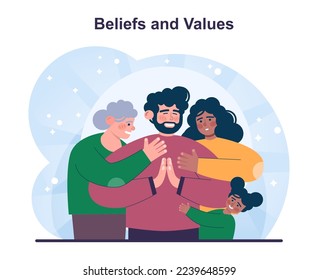 The concept of the BASIC Ph. Model for coping with grief. A method for dealing with psychological stress and trauma. Human beliefs and values. Flat vector illustration