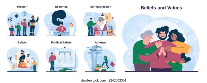 The concept of the BASIC Ph set. Model for coping with grief. A method for dealing with psychological stress and trauma. Human beliefs and values. Flat vector illustration