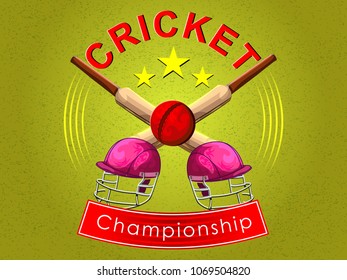 Concept of Bat, ball and helmet of Cricket match sport. Vector illustration