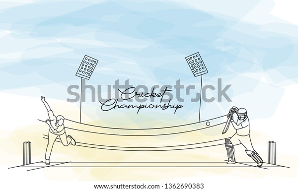 Concept of Batsman\
playing cricket with Bowler bowling - championship, Line art design\
Vector illustration.