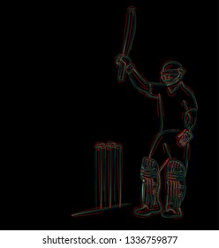 Concept of Batsman playing cricket & Celebrate century - championship, Line art design Vector illustration.