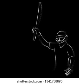 Concept of Batsman playing cricket & celebrates 100 runs - championship, Line Art Vector Design.