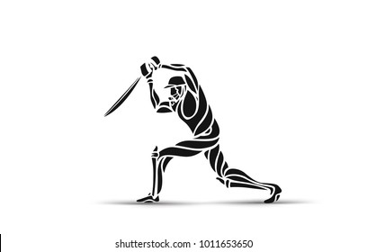 Concept of Batsman playing cricket - championship, Hand Drawn Sketch Vector illustration.