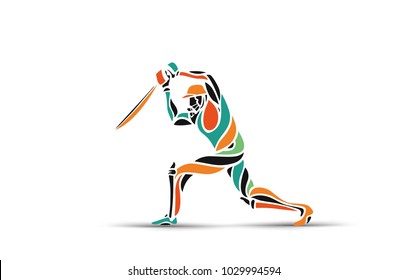Concept of Batsman playing cricket - championship, Hand Drawn Sketch Vector illustration.