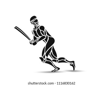 Concept of Batsman playing cricket - championship, Hand Drawn Sketch Vector illustration.