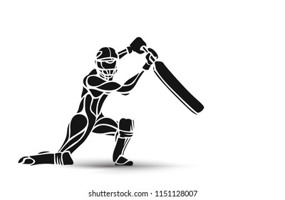 Concept of Batsman playing cricket - championship, Hand Drawn Sketch Vector illustration.