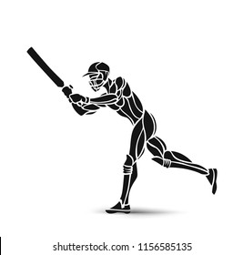 Concept of Batsman playing cricket - championship, Hand Drawn Sketch Vector illustration.