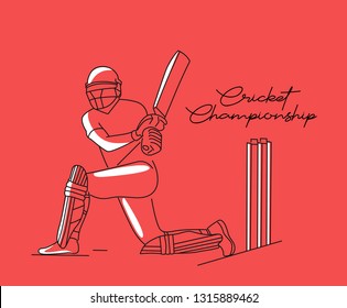 Concept of Batsman playing cricket - championship, Hand Drawn Sketch Vector illustration.