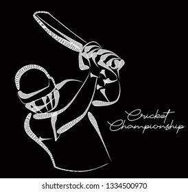 Concept of Batsman playing cricket - championship, Line art design Vector illustration.