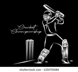 Concept of Batsman playing cricket - championship, Line art design Vector illustration.