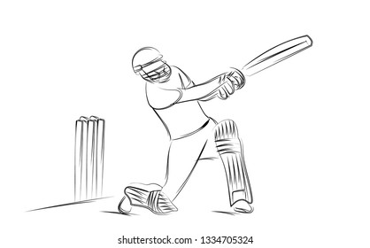 Concept of Batsman playing cricket - championship, Line art design Vector illustration